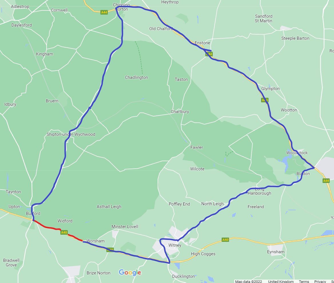 Burford/Worsham, A40 Road Works Map
