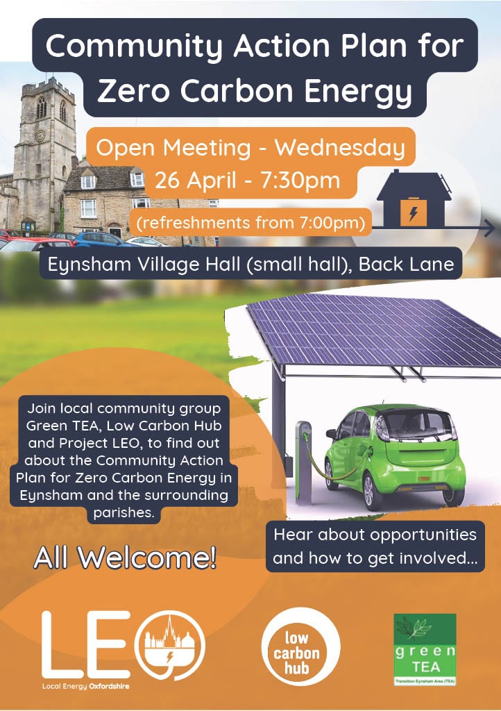 Poster for climate change event 26th April 2023 7:30pm Eynsham Hall