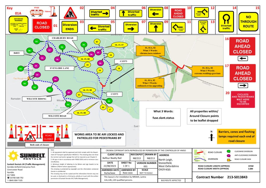 Map for Temporary Road Closure at North Leigh, road from East End Road to Bridgefield Bridge