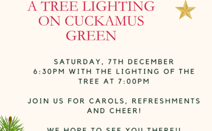 Tree lighting poster 7th December 2024 6:30pm Cuckamus Green North Leigh