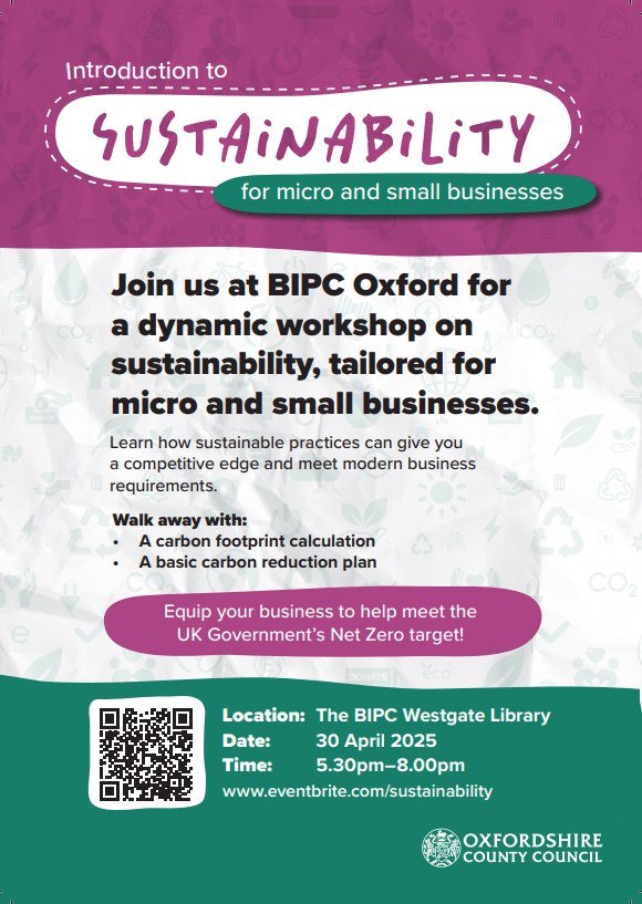 OCC Presents: Introduction to Sustainability for Local Businesses 30th April 17:30 Westgate library