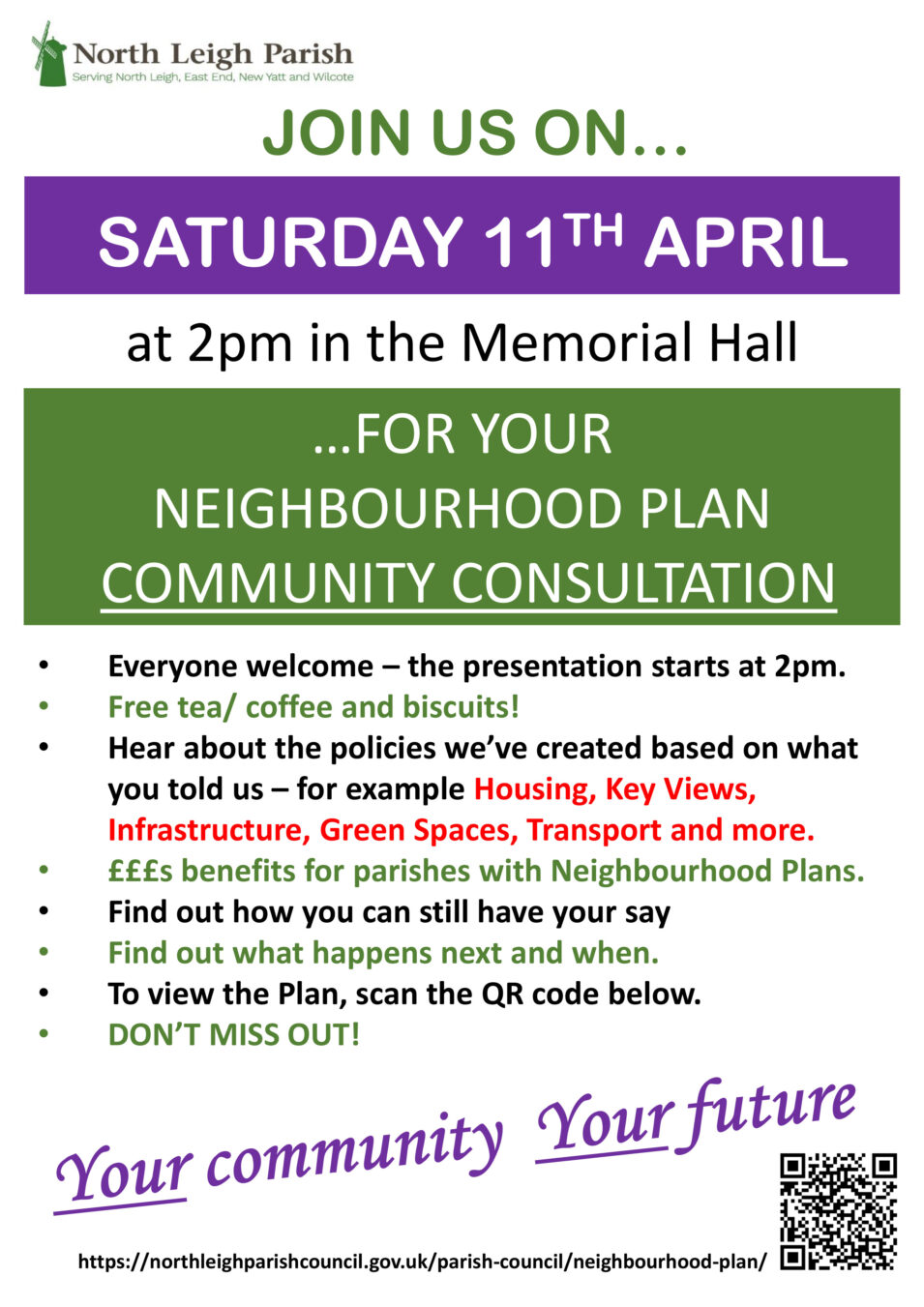 Join Us for the NP event on 11th April in the Memorial Hall at 2pm