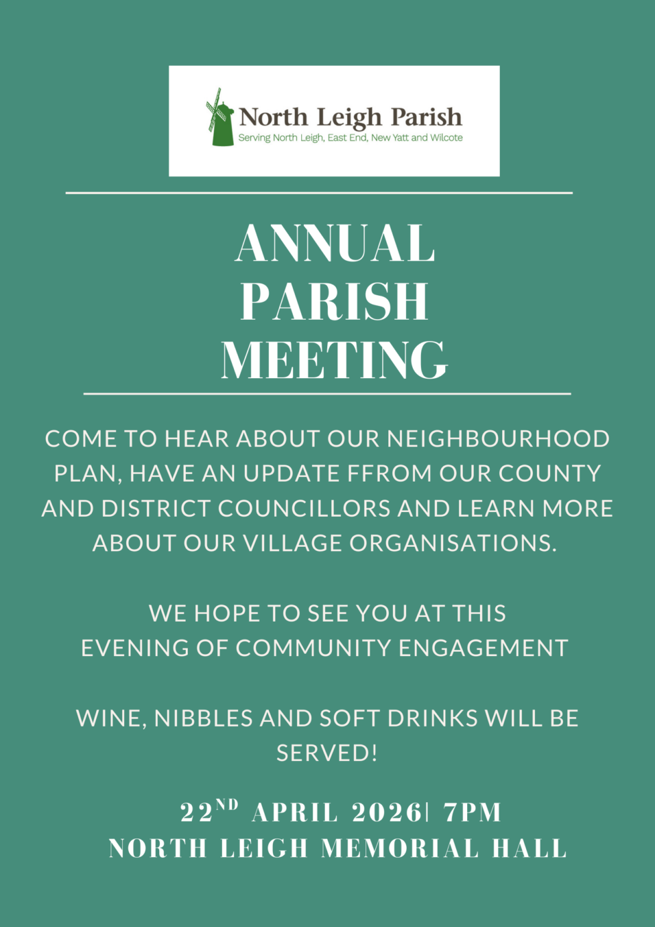 Annual Parish Meeting Flyer 22nd April 7pm Memorial Hall