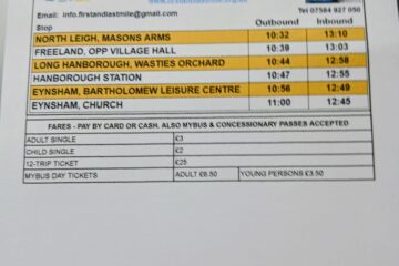 First and Last mile Eynsham timetable as of 2nd May 2026