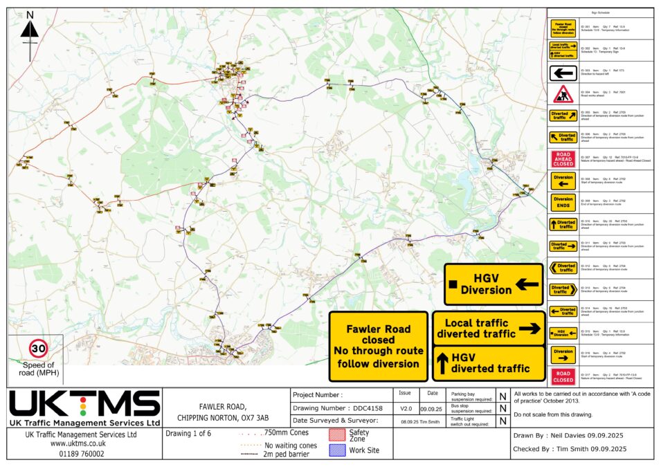 Charlbury FAwler road works August 2026